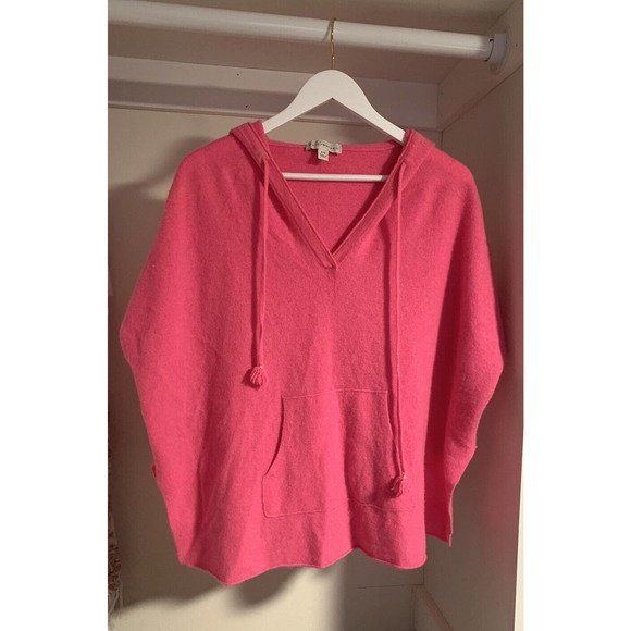 White + Warren Pullover Sweater Women P/S Pink Cashmere V-Neck Sleeveless Hooded